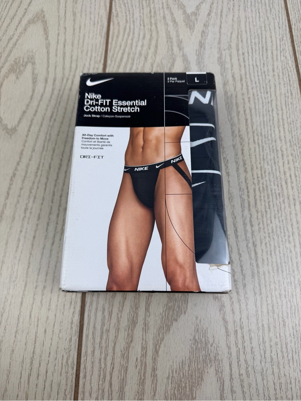 Nike Men's Dri-FIT Essential Cotton Stretch Jock Strap 3 Pack LRG Black $42.50